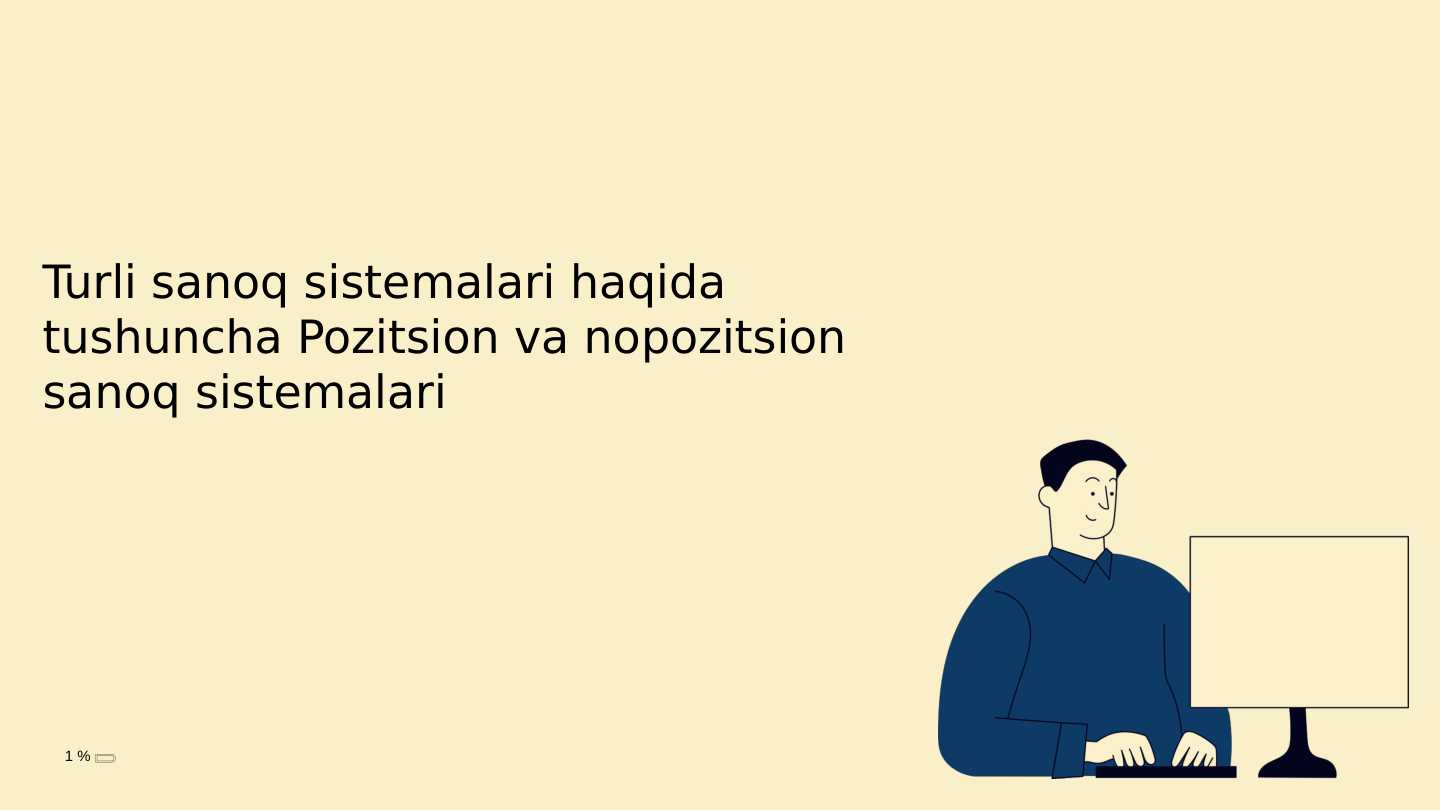 Turli sanoq sistemalari haqida tushuncha Pozitsion va nopozitsion sanoq sistemalari