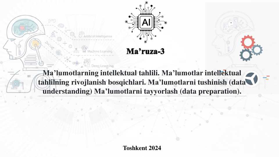 Ma’lumotlarning intellektual tahlili. Ma'lumotlarni tayyorlsh. Sun'iy intellekt.