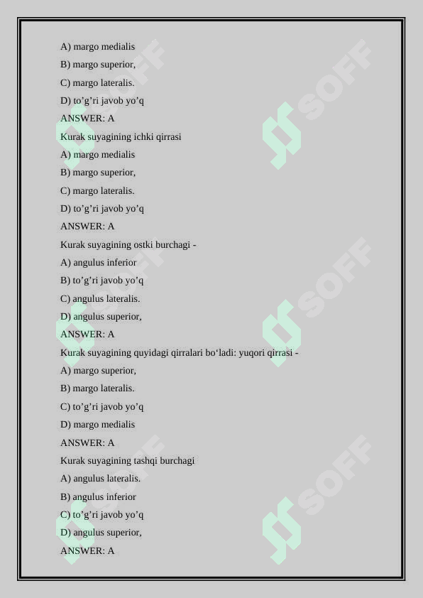 Anatomiya fanidan test - osteologiya