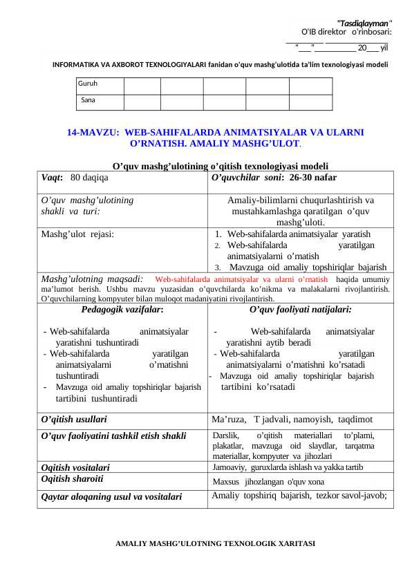 Web sahifalarda animatsiya va ularni oʻrnatish