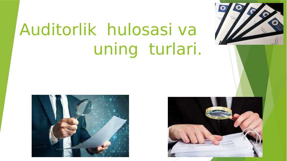 Auditorlik  hulosasi va  uning  turlari.