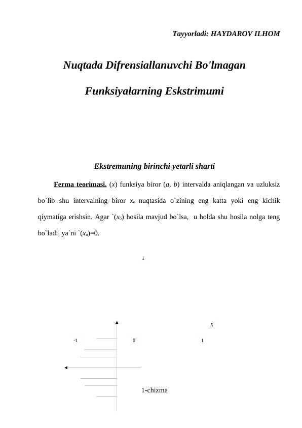 Nuqtada Difrensiallanuvchi Bo'lmagan Funksiyalarning Eskstrimumi