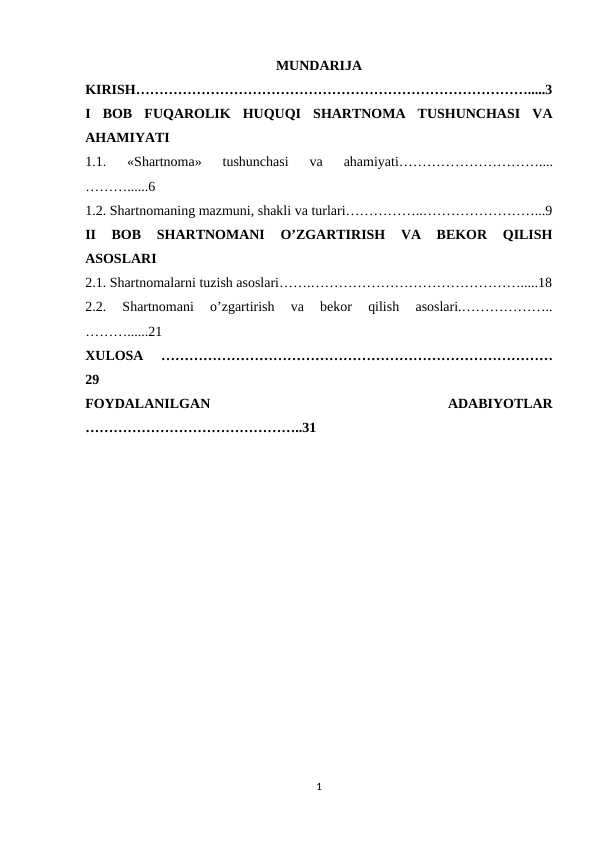 SHARTNOMANI O’ZGARTIRISH VA BEKOR QILISH ASOSLARI