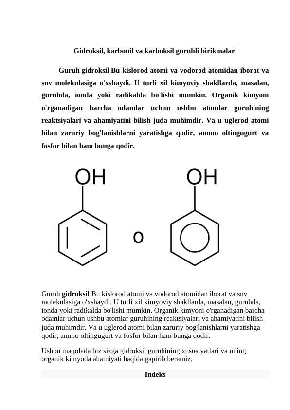 Gidroksil, karbonil va karboksil guruhli birikmalar.