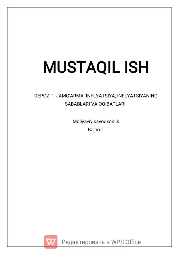 Depozitlar va Jamg'armalar Bilan Inflyatsiya