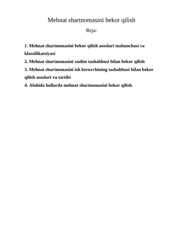 Mehnat shartnomasini bekor qilish