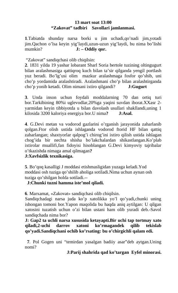 KIMYODAN ZAKOVAT SAVOLLARI.