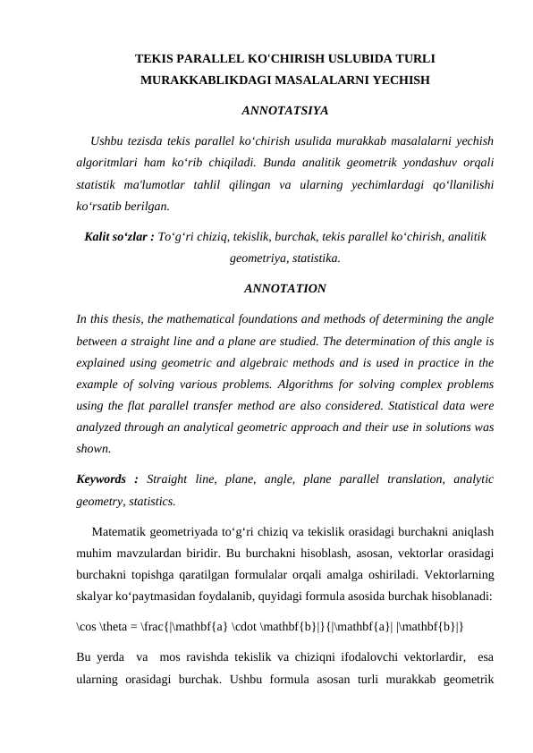 TEKIS PARALLEL KO'CHIRISH USLUBIDA TURLI MURAKKABLIKDAGI MASALALARNI YECHISH