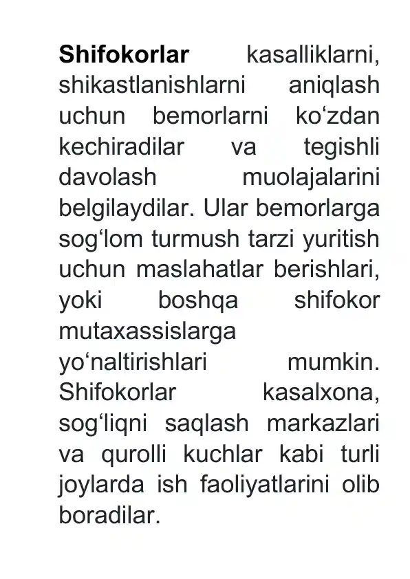 shifokor kasbi to`grisidagi ma`lumot