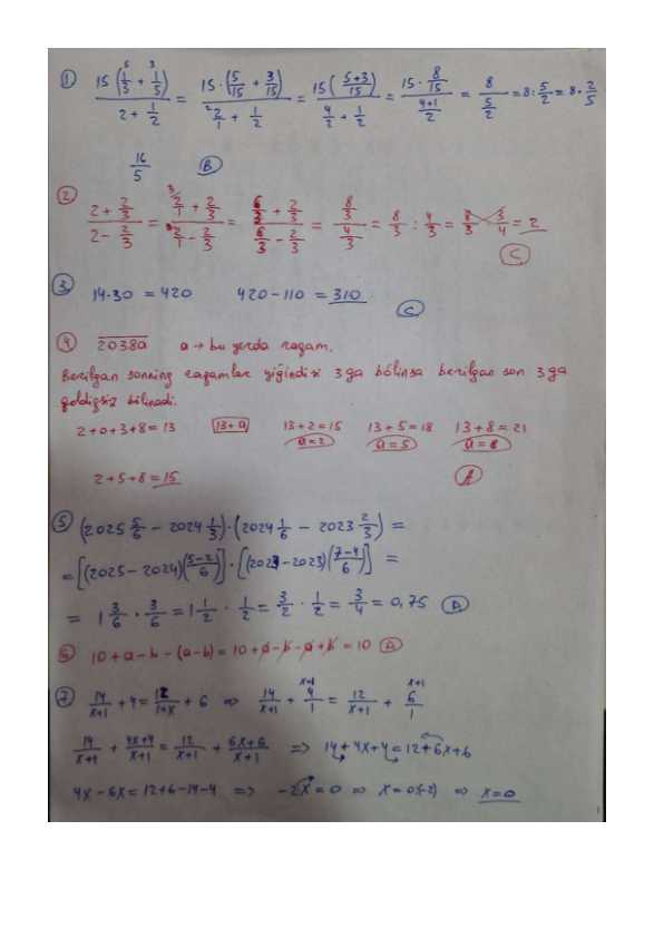 Sodda tenglamalar sistemasigacha mavzulardan 30 talik test yechimlari