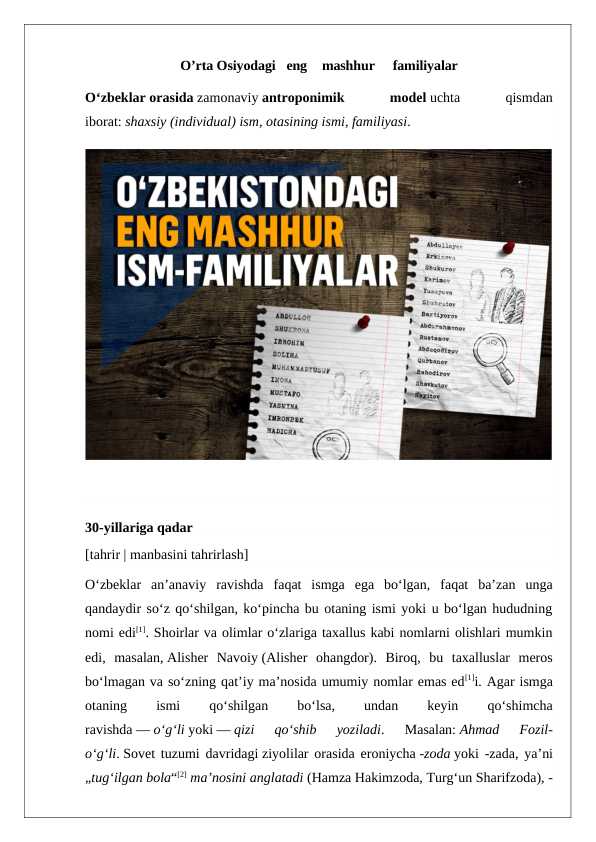 O'rta osiyodagi eng mashxur familyalar