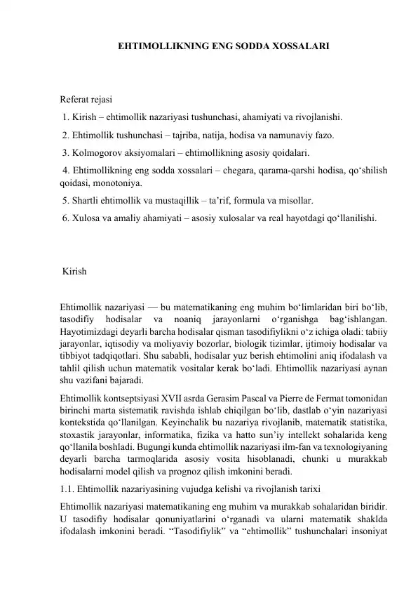 Ehtimollikning ENG Sodda Xossalari