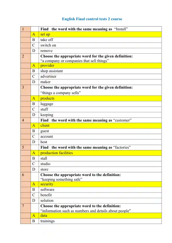 Ingliz tili fanidan tushish ehtimoli balang bolgan test baza savol javoblari