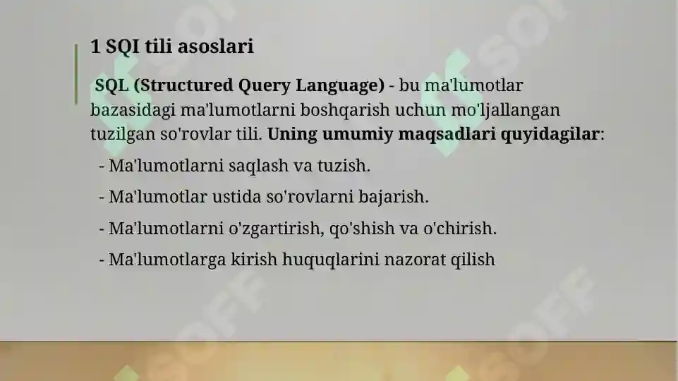 SQL Til va Uning Operatotlari