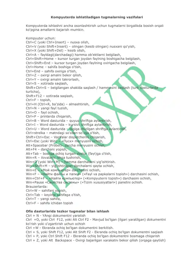 Eng foydali tugmalar ro'yxati