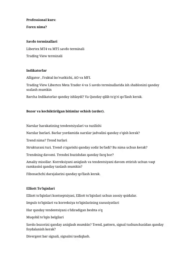 Professional kurs: Forex nima?