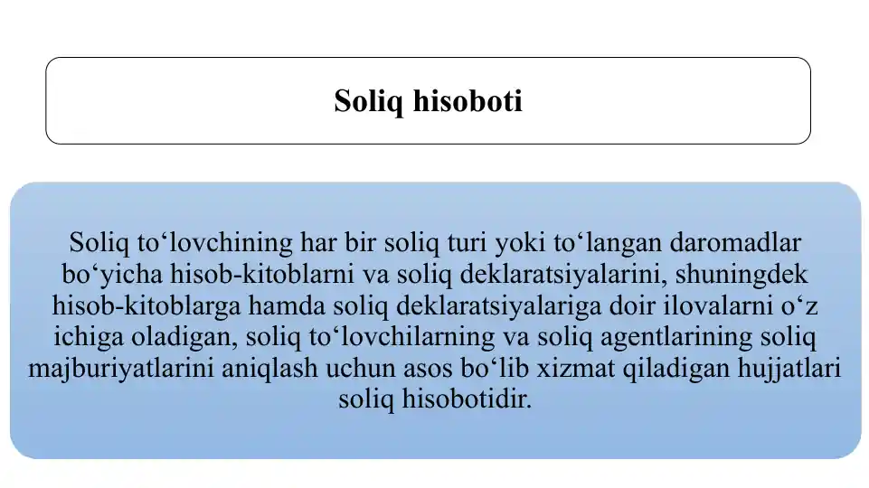 Soliq hisoboti tuzilishi