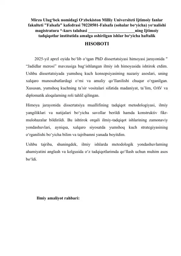 “Jadidlar merosi” mavzusiga bag‘ishlangan ilmiy ish