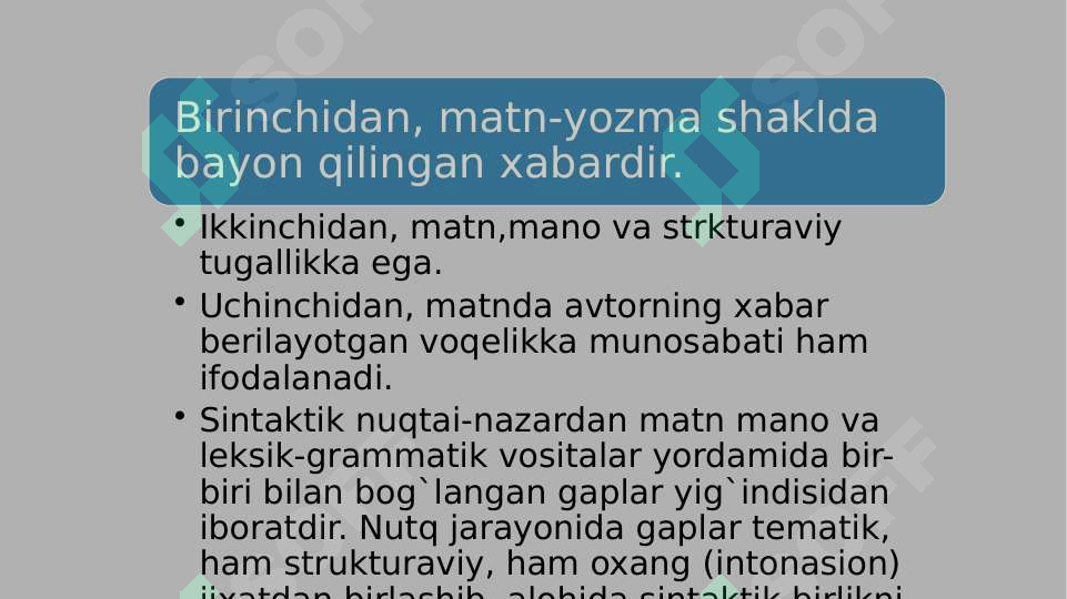 Matn haqida ma'lumot. Matnni shakllantiruvchi vositalar