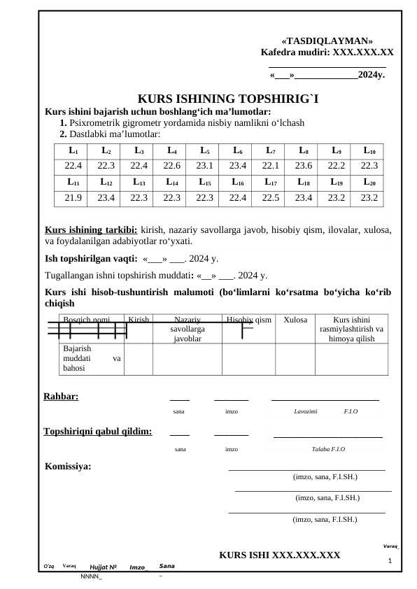 Psixrometrik gigrometr yordamida nisbiy namlikni o’lchash