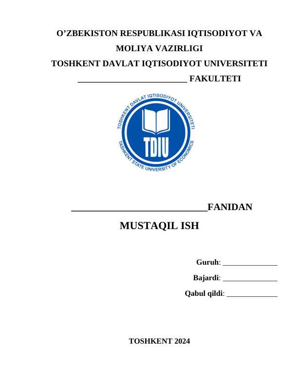 Mustaqil ish yuzi shablon, Toshkent davlat iqtisodiyot universiteti