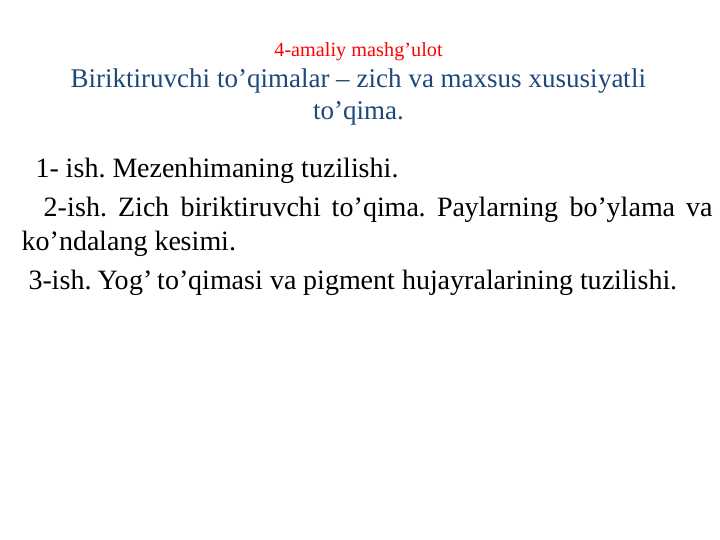 Biriktiruvchi to’qimalar – zich va maxsus xususiyatli to’qima