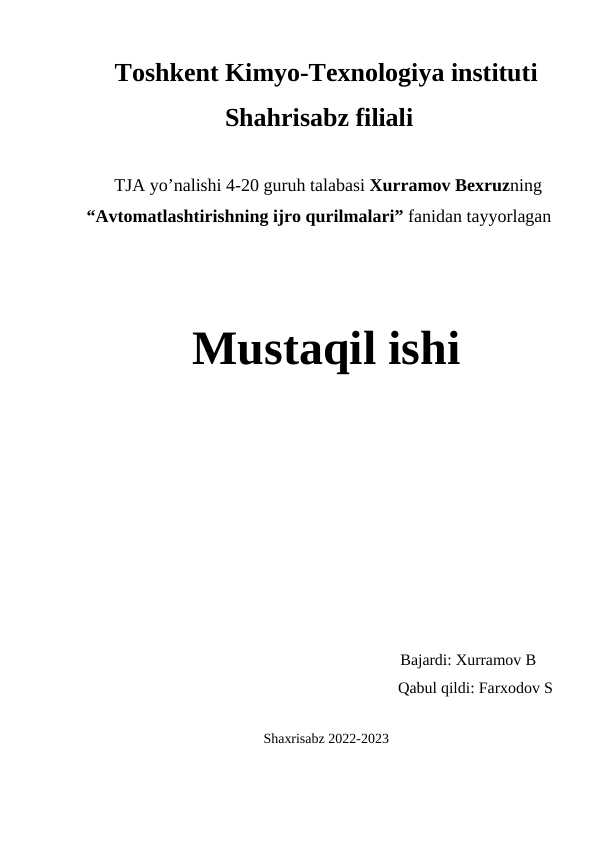 Mexanik ijro elementlarining dinamik xarakteristikalari