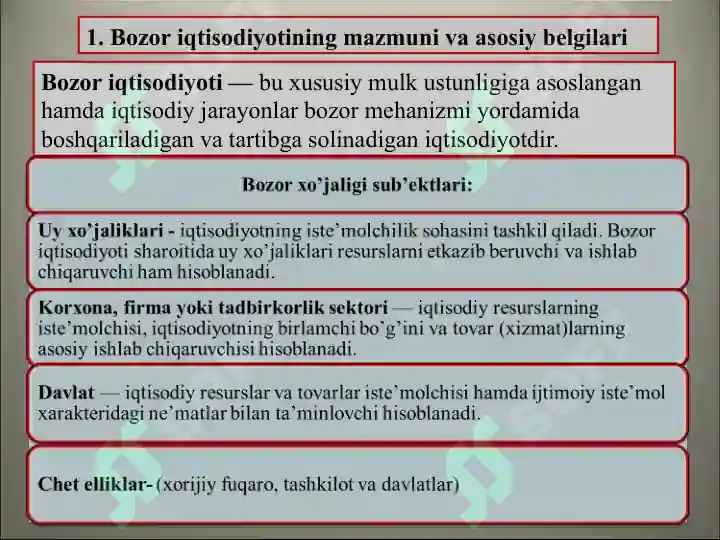 BOZOR IQTISODIYOTI. BOZOR VA UNING TUZULISHI.