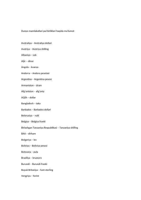 Davlatlar pul birligi