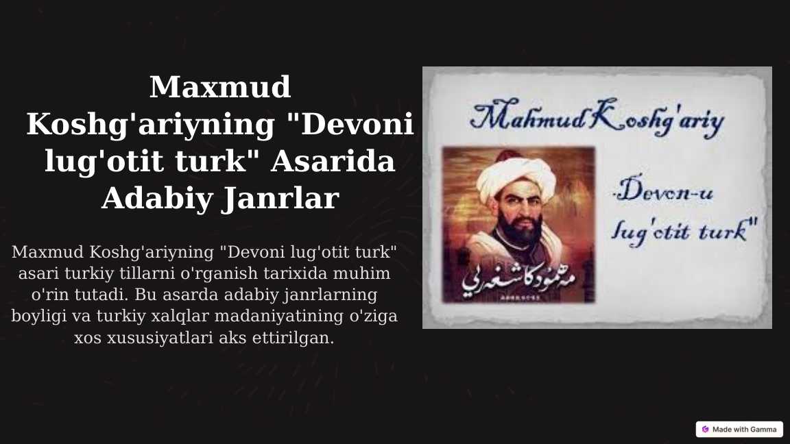 Maxmud Koshg'ariyning Devoni lug'otit turk Asarida Adabiy Janrlar