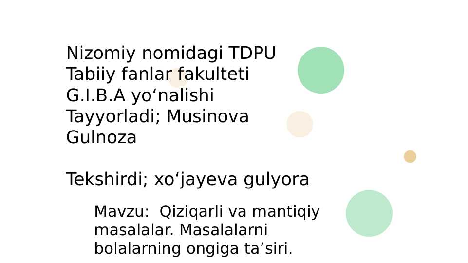 Qiziqarli va mantiqiy masalalar