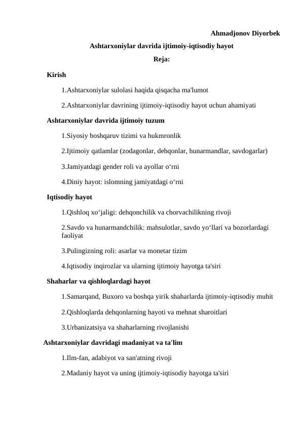 Ashtarxoniylar davrida ijtimoiy-iqtisodiy hayot