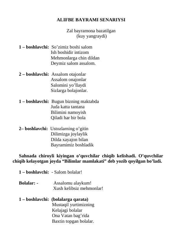 ALIFBE BAYRAMI SENARIYSI