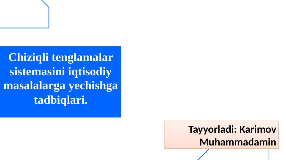 Chiziqli tenglamalar sistemasini iqtisodiy masalalarga yechishga tadbiqlari