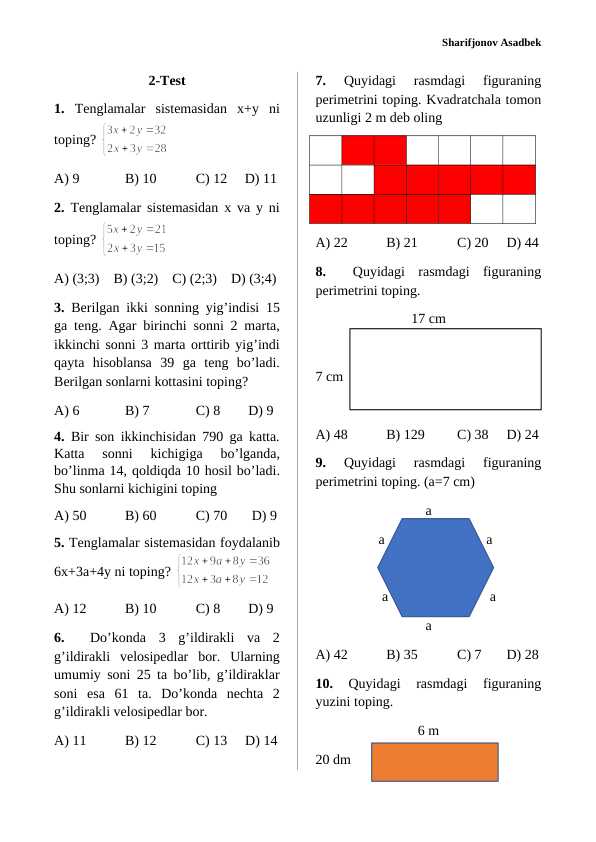 Matematikadan Test-2 40 talik