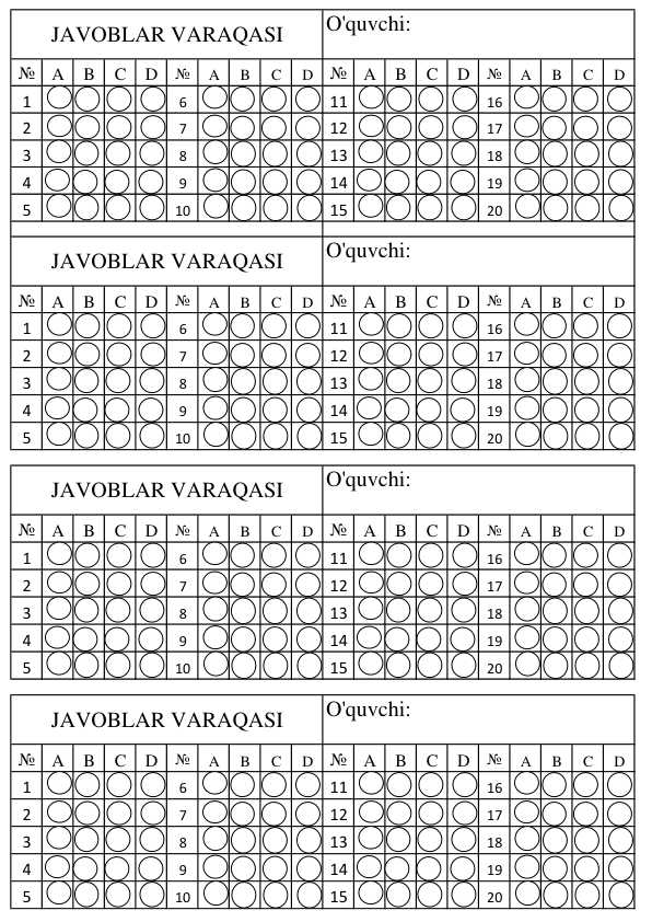 20 talik test uchun javoblar varaqasi.xls