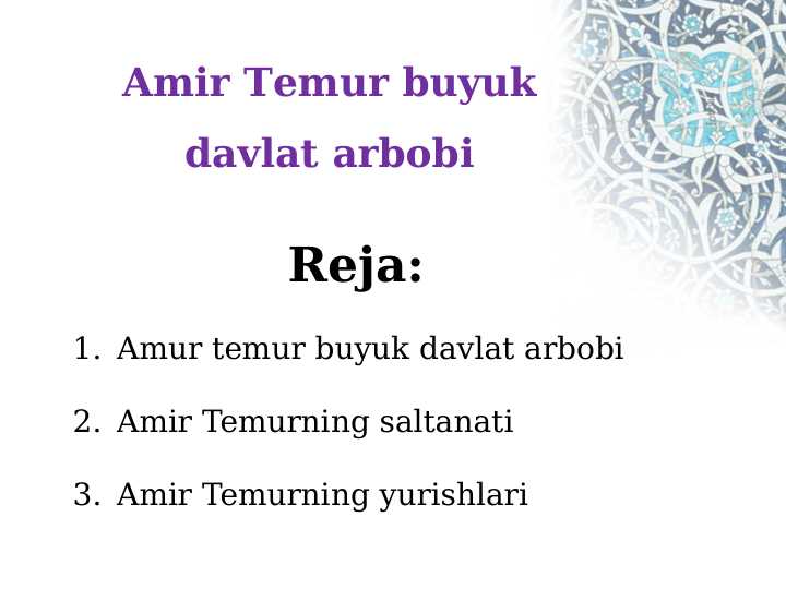 Amir Temur buyuk davlat arbobi