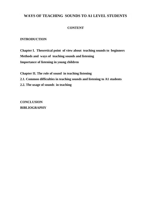WAYS OF TEACHING  SOUNDS TO A1 LEVEL STUDENTS