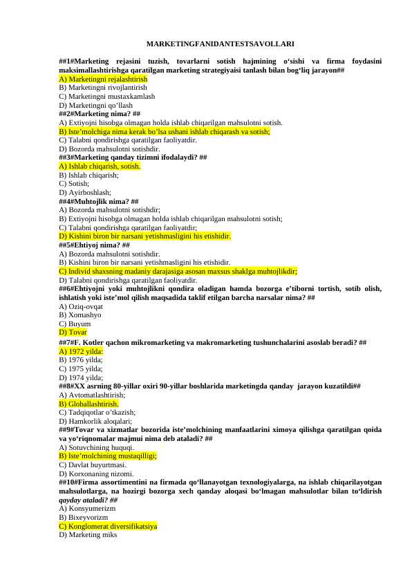 Marketing test javoblari