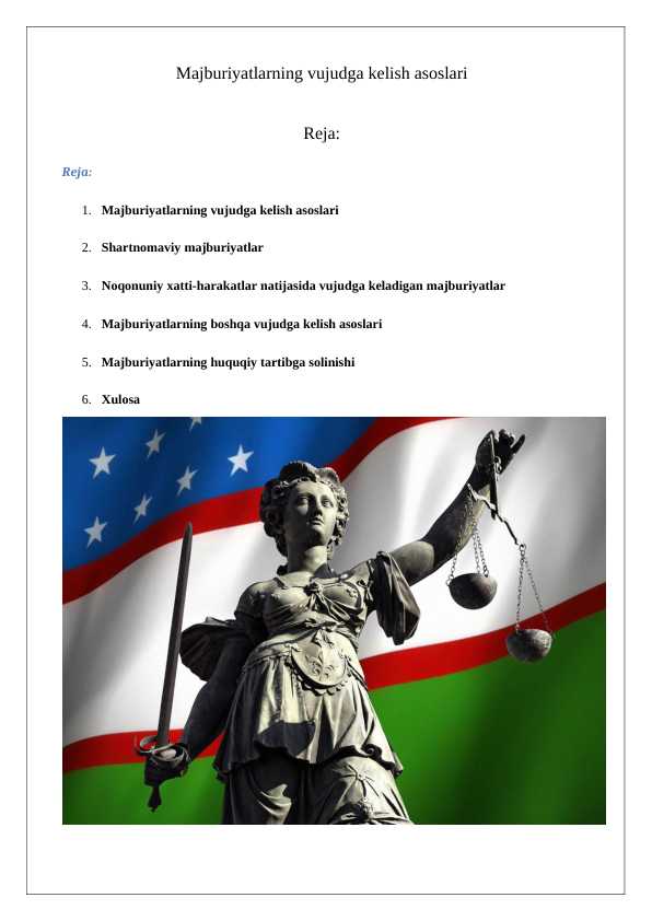 Majburiyatlarning vujudga kelish asoslari ..