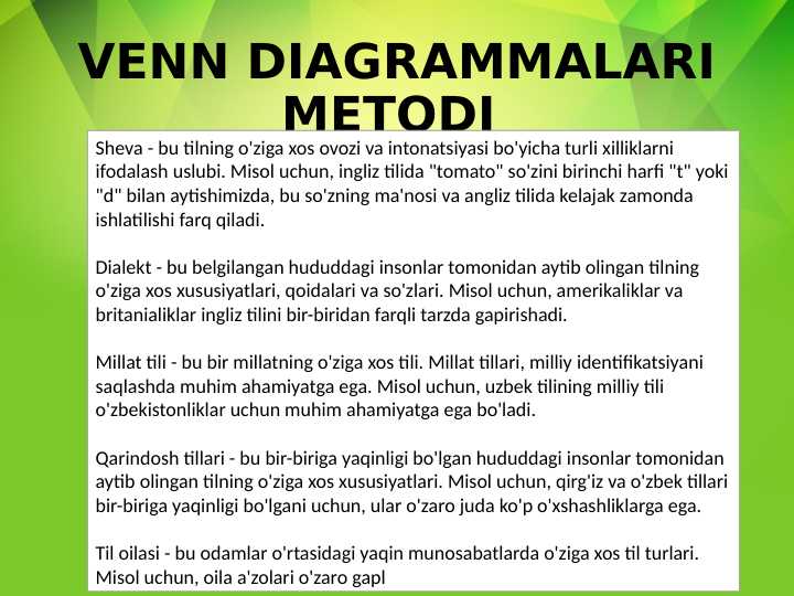VENN DIAGRAMMALARI METODI