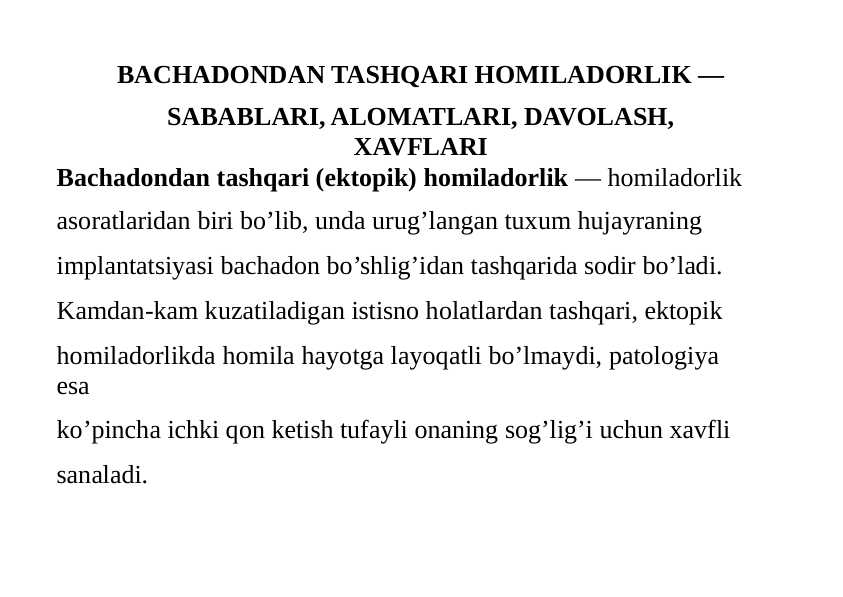 Bachadondan tashqari homiladorlik