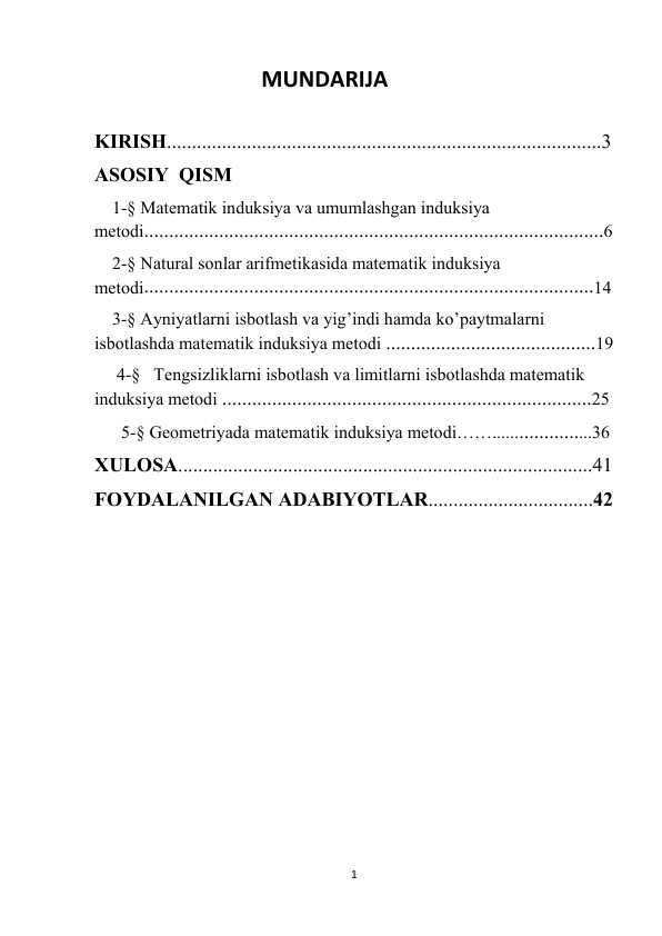 Matematik induksiya metodi  kurs ishi