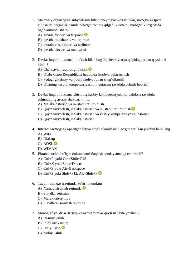 Argos test javoblari bilan 2024-2025  Davlat xizmatchisi 2024-2025