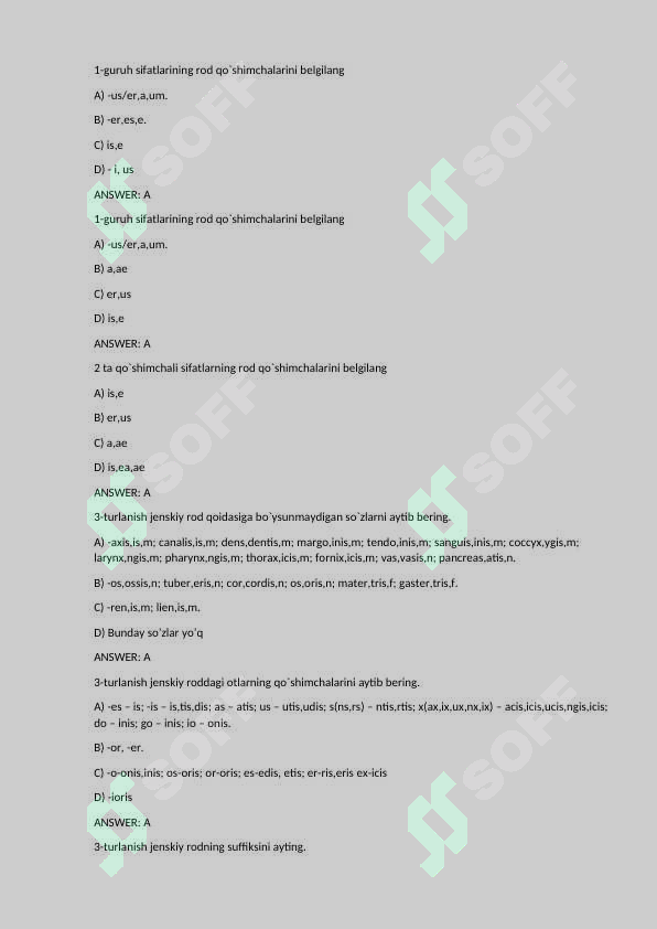 Lotin tili fanidan testlar to'plami. Tibbiyot testlari