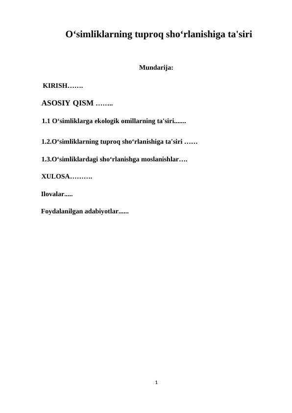O‘simliklarning tuproq sho‘rlanishiga ta'siri