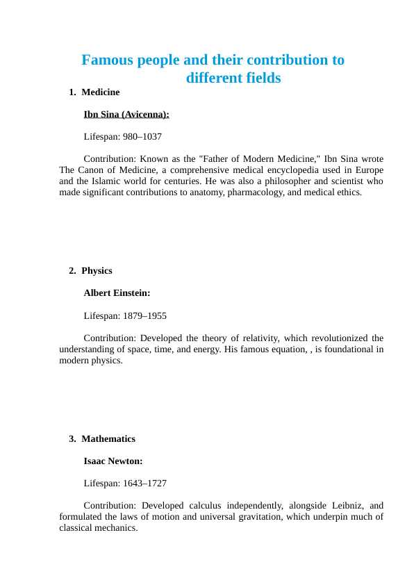 Famous people and their contribution to  different fields