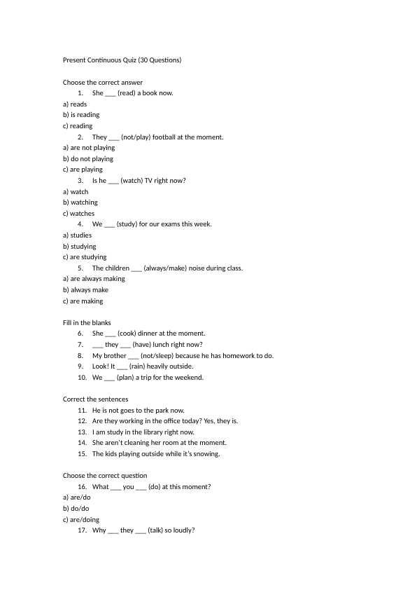 30 quiz about present continuous at intermediate level