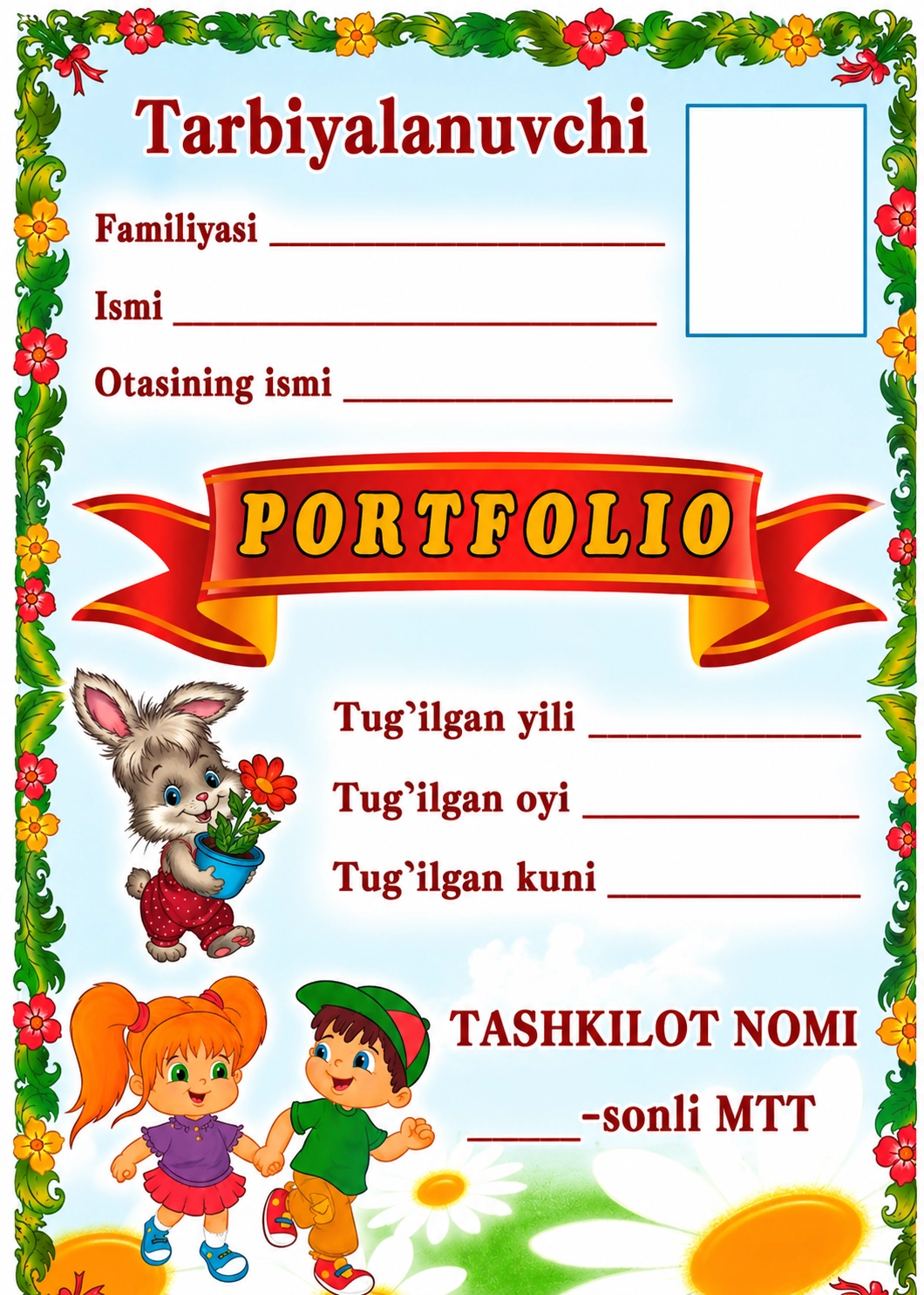 MTT bolajonlar uchun portfolio usti