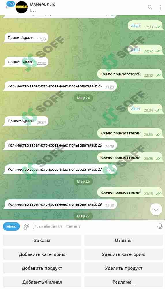 Fast food uchun Telegram bot aiogram